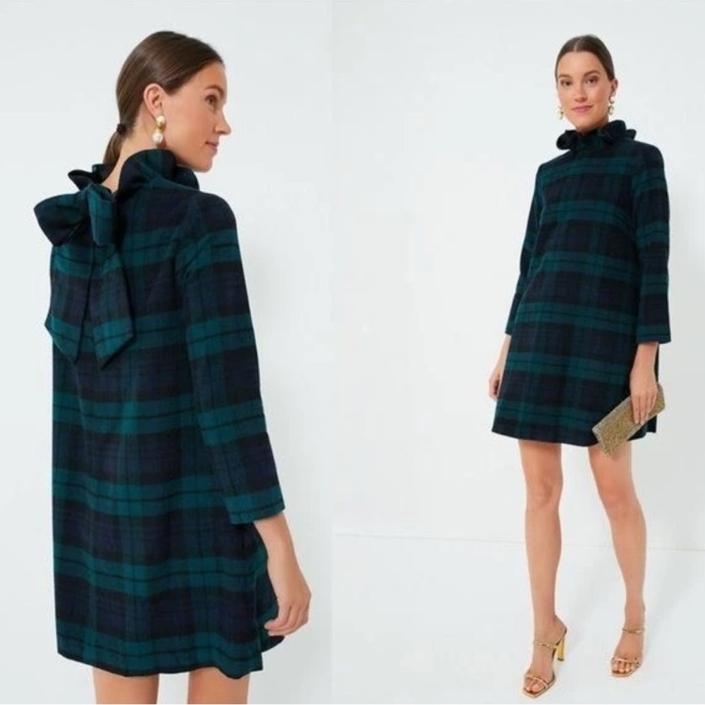 Tuckernuck Blackwatch Daphne Plaid Wool Blend Long Sleeve Mini Dress Size L